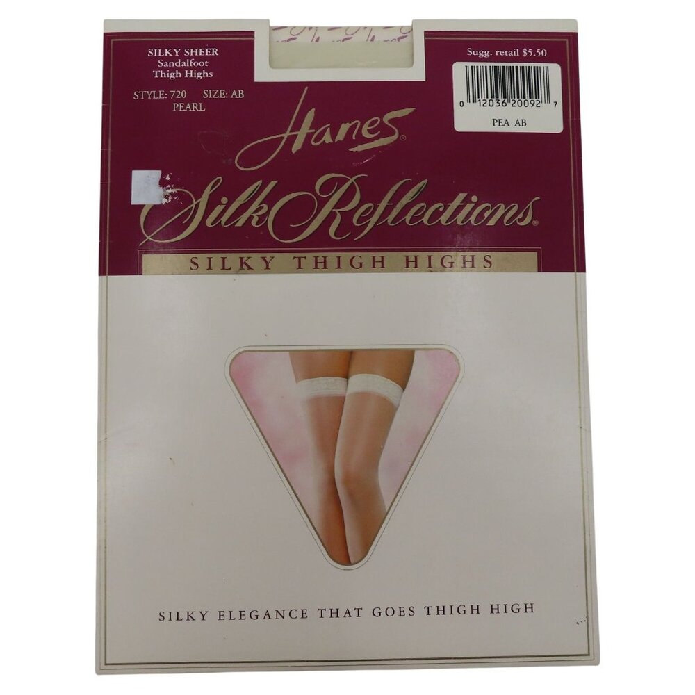 VTG Hanes Silk Reflections Silky Thigh Highs Size AB Pearl White Style 720 NEW